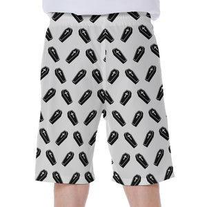 Black And White Coffin Pattern Print Men's Beach Shorts