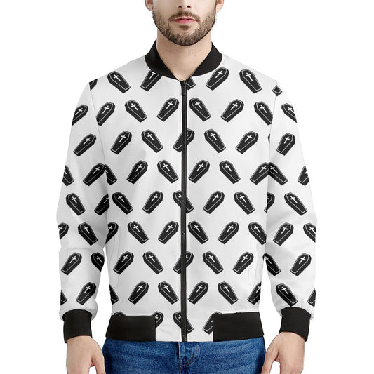 Black And White Coffin Pattern Print Men's Bomber Jacket
