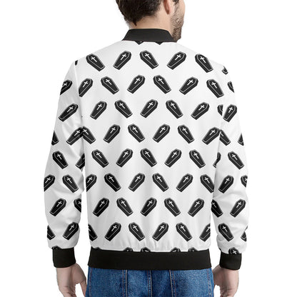 Black And White Coffin Pattern Print Men's Bomber Jacket