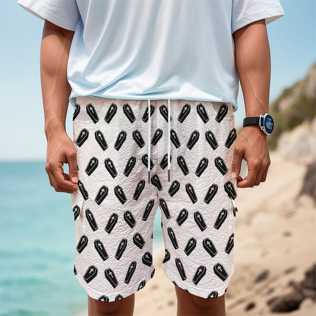 Black And White Coffin Pattern Print Men's Cargo Shorts