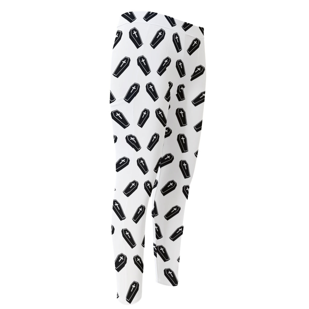 Black And White Coffin Pattern Print Men's Compression Pants