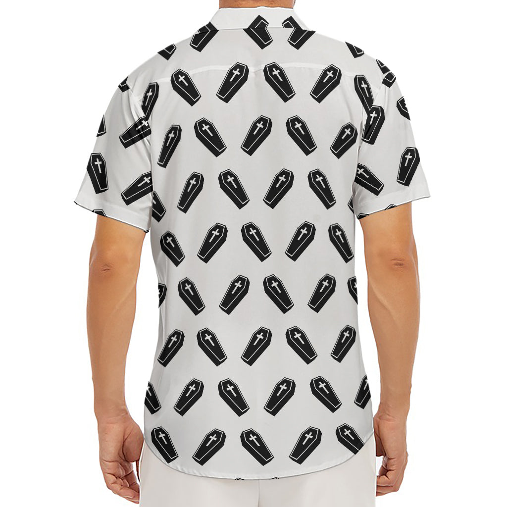 Black And White Coffin Pattern Print Men's Deep V-Neck Shirt