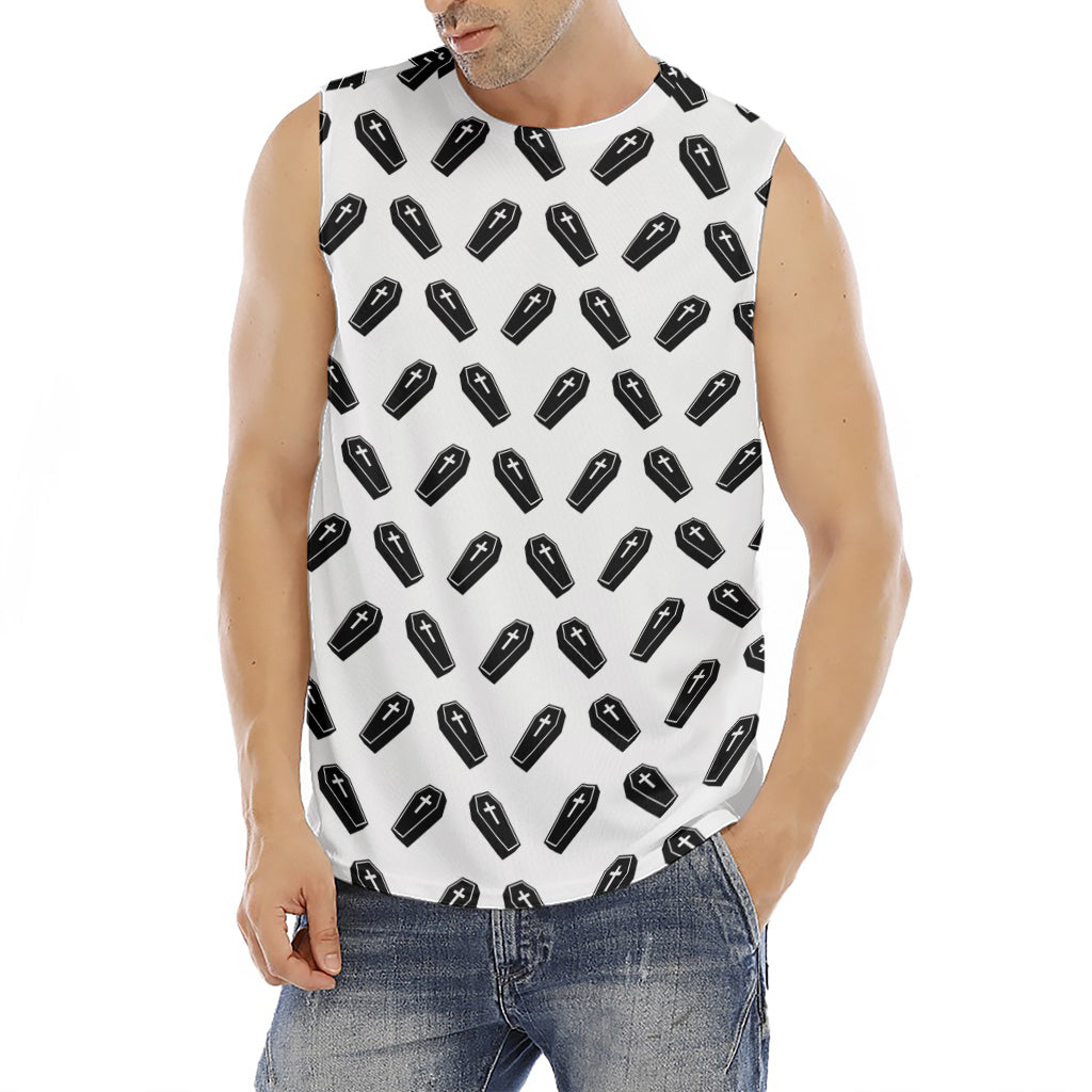 Black And White Coffin Pattern Print Men's Fitness Tank Top