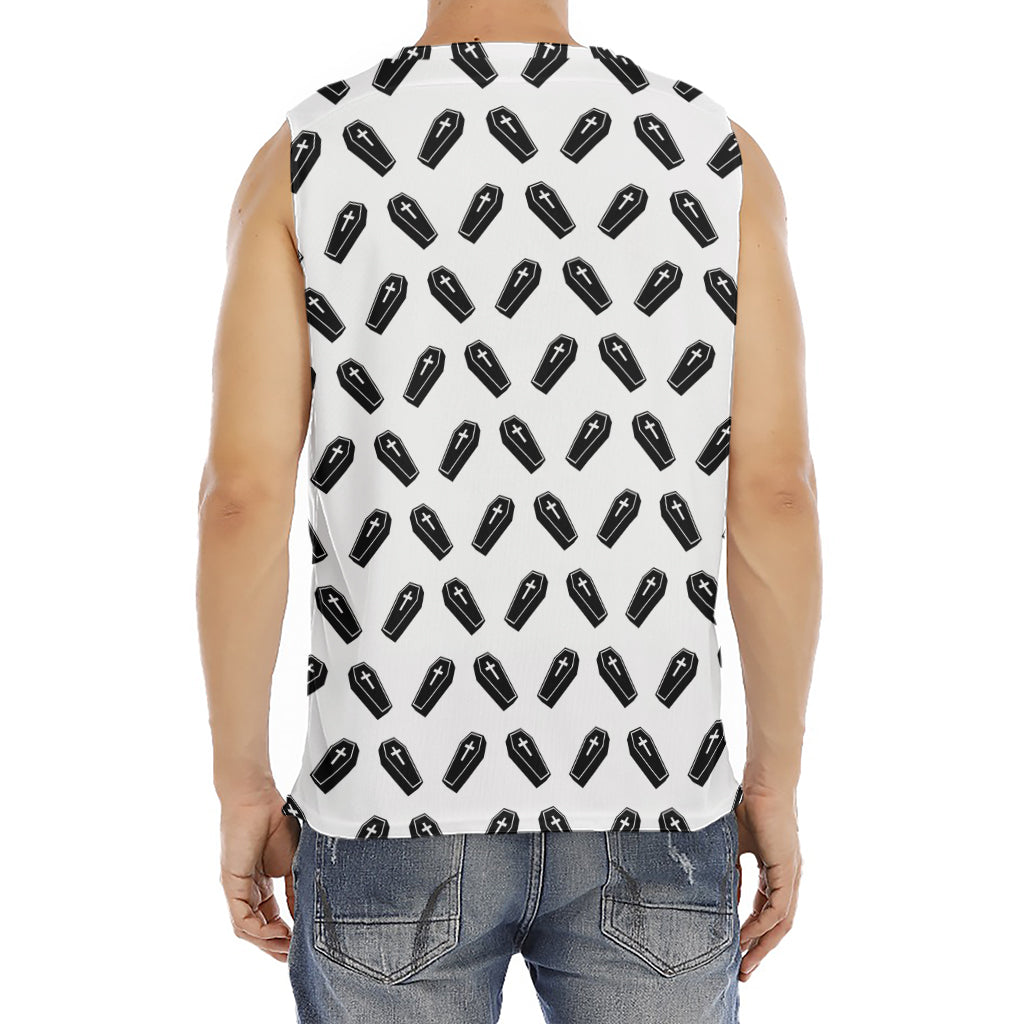 Black And White Coffin Pattern Print Men's Fitness Tank Top