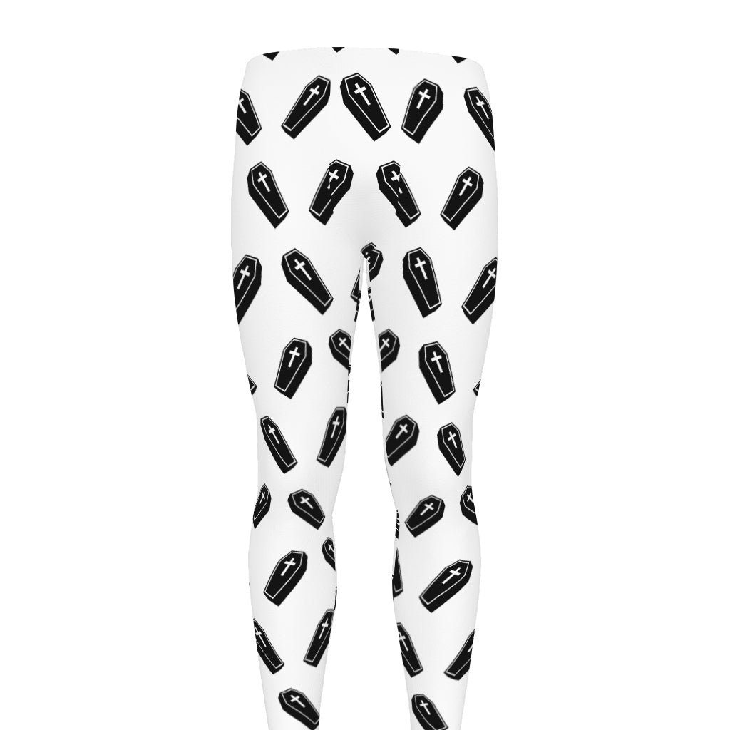 Black And White Coffin Pattern Print Men's leggings