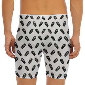 Black And White Coffin Pattern Print Men's Long Boxer Briefs