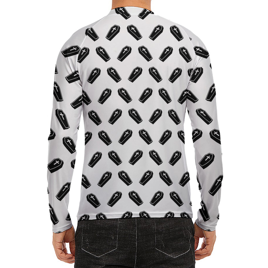 Black And White Coffin Pattern Print Men's Long Sleeve Rash Guard