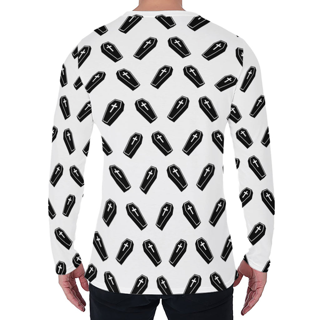 Black And White Coffin Pattern Print Men's Long Sleeve T-Shirt