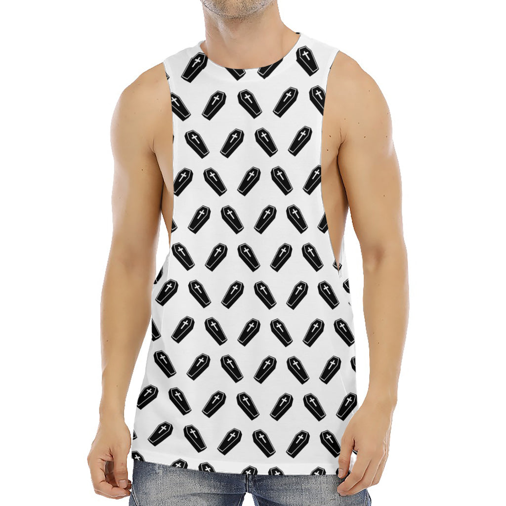 Black And White Coffin Pattern Print Men's Muscle Tank Top