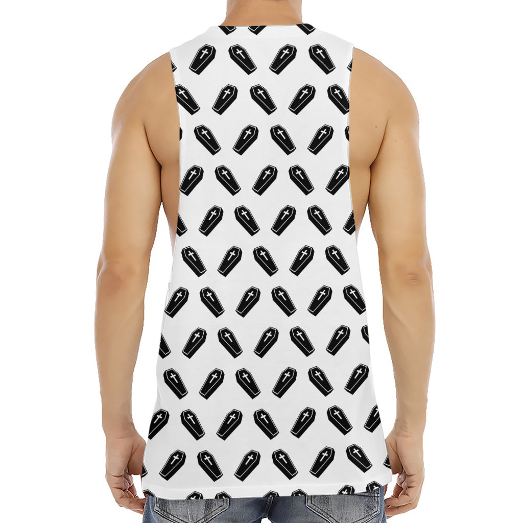 Black And White Coffin Pattern Print Men's Muscle Tank Top