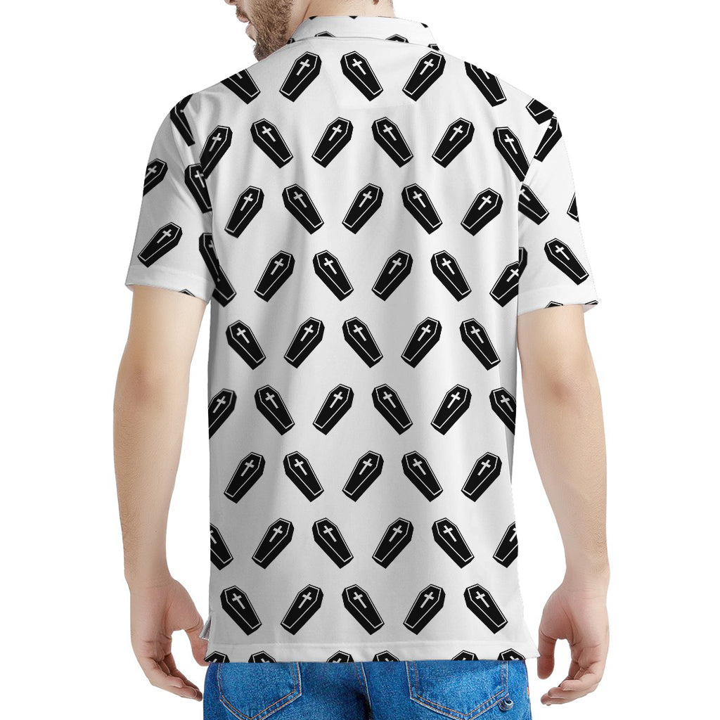 Black And White Coffin Pattern Print Men's Polo Shirt