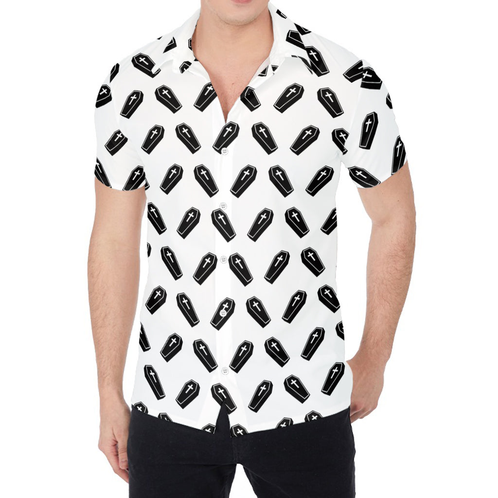 Black And White Coffin Pattern Print Men's Shirt