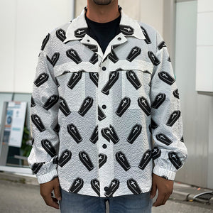 Black And White Coffin Pattern Print Men's Shirt Jacket