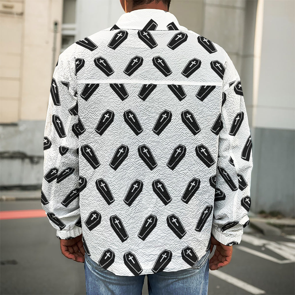 Black And White Coffin Pattern Print Men's Shirt Jacket