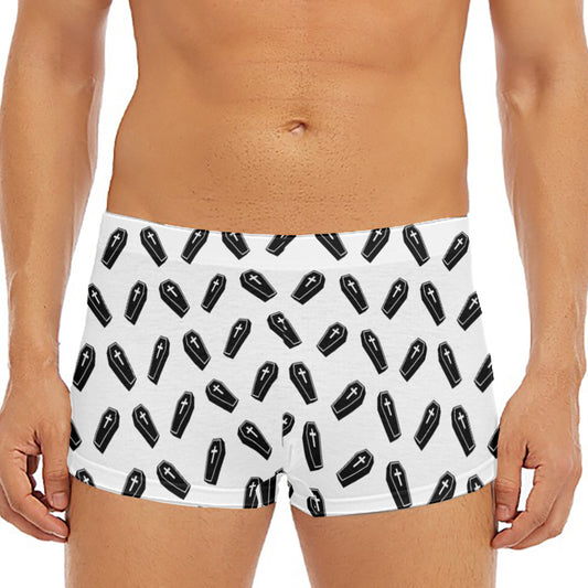 Black And White Coffin Pattern Print Men's Short Boxer Briefs
