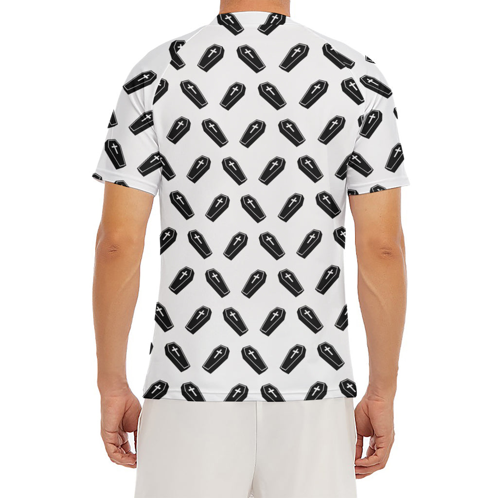 Black And White Coffin Pattern Print Men's Short Sleeve Rash Guard