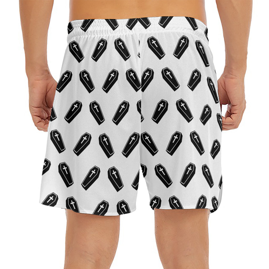 Black And White Coffin Pattern Print Men's Split Running Shorts