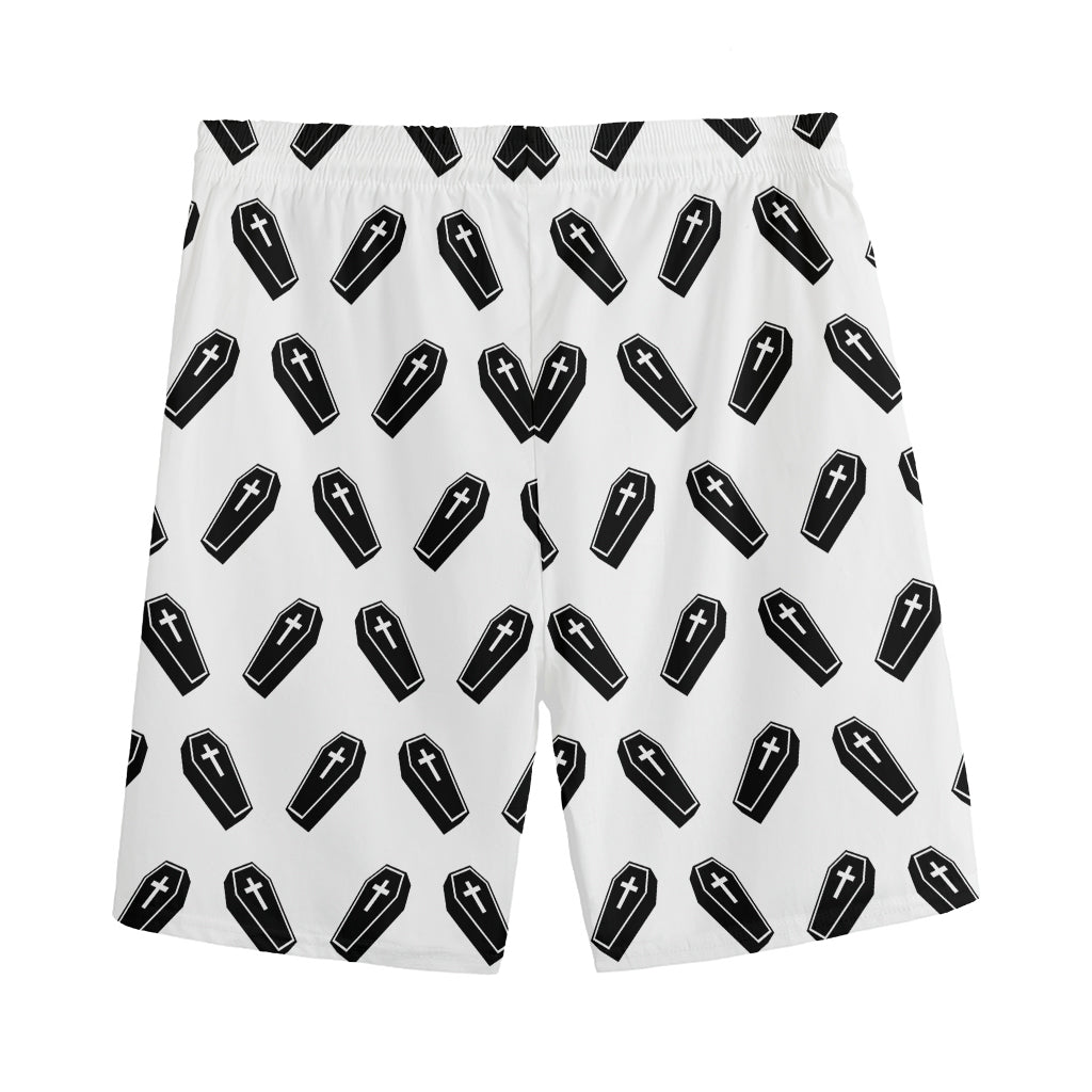 Black And White Coffin Pattern Print Men's Sports Shorts