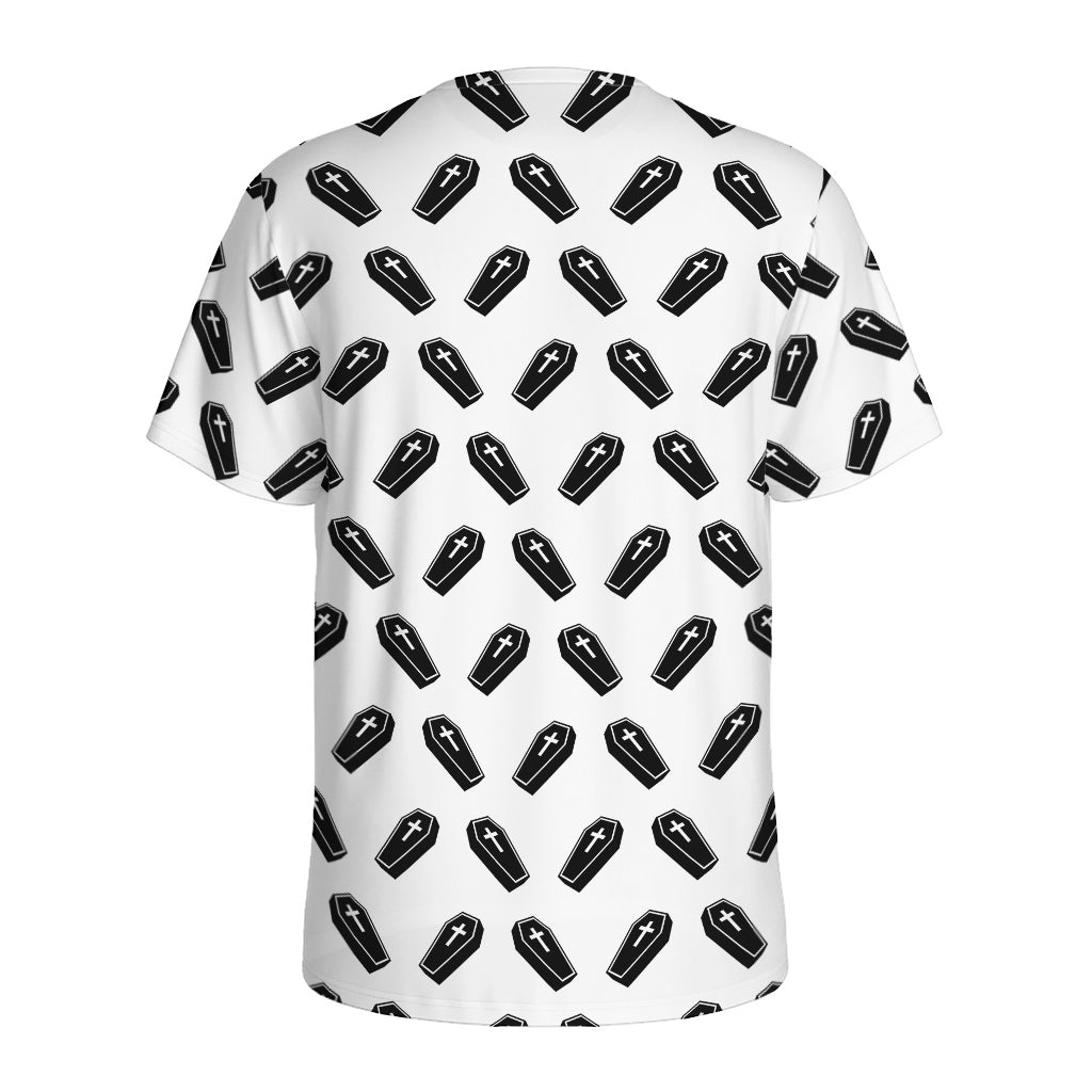 Black And White Coffin Pattern Print Men's Sports T-Shirt