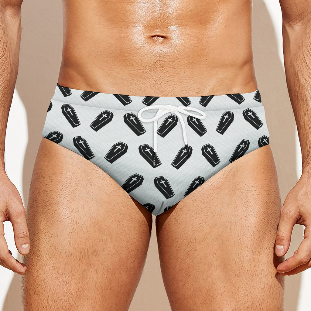 Black And White Coffin Pattern Print Men's Swim Briefs