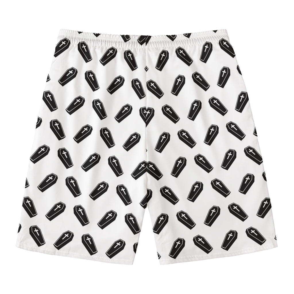 Black And White Coffin Pattern Print Men's Swim Trunks