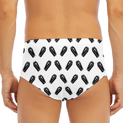 Black And White Coffin Pattern Print Men's Triangle Swim Briefs