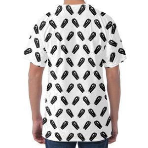 Black And White Coffin Pattern Print Men's Velvet T-Shirt