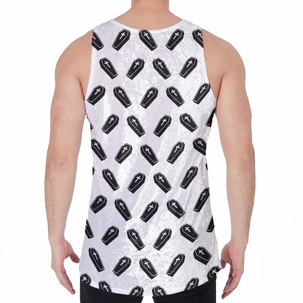 Black And White Coffin Pattern Print Men's Velvet Tank Top