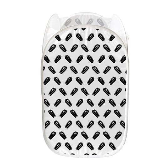 Black And White Coffin Pattern Print Mesh Laundry Hamper