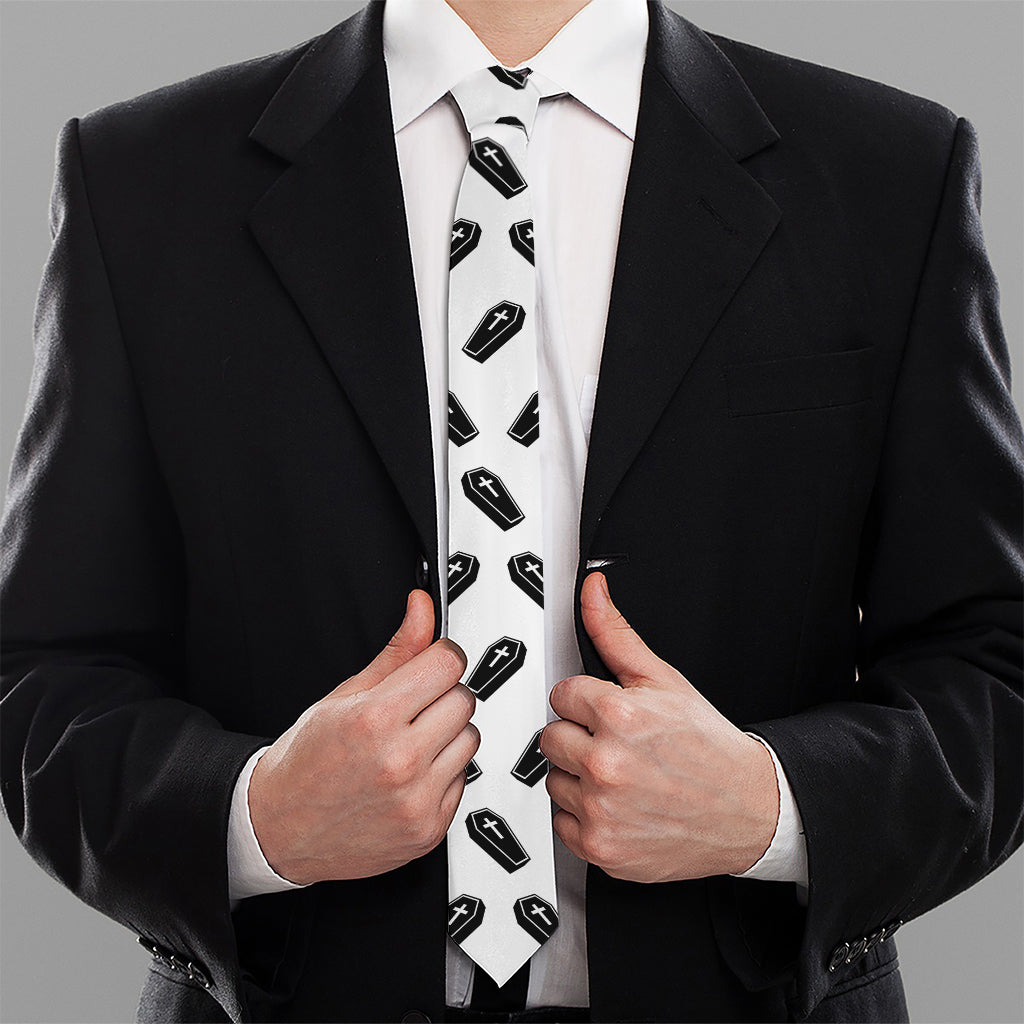 Black And White Coffin Pattern Print Necktie