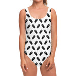 Black And White Coffin Pattern Print One Piece Swimsuit