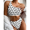 Black And White Coffin Pattern Print One Shoulder Bikini Top