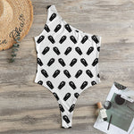Black And White Coffin Pattern Print One Shoulder Bodysuit
