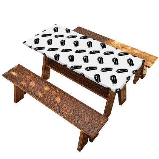 Black And White Coffin Pattern Print Picnic Table Cover