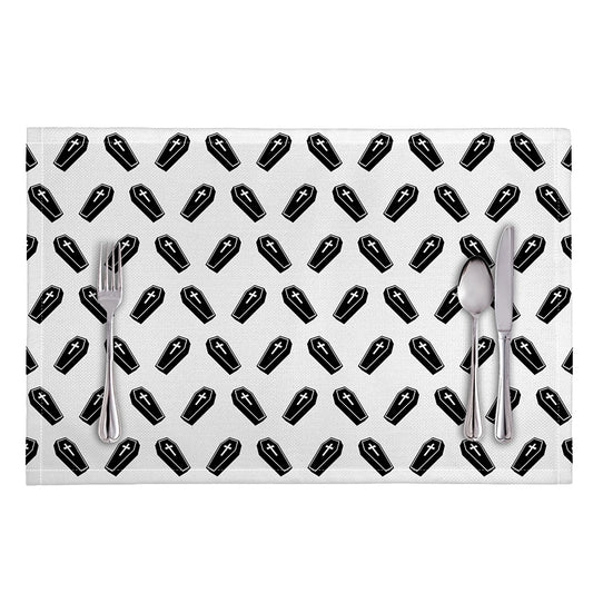 Black And White Coffin Pattern Print Placemat