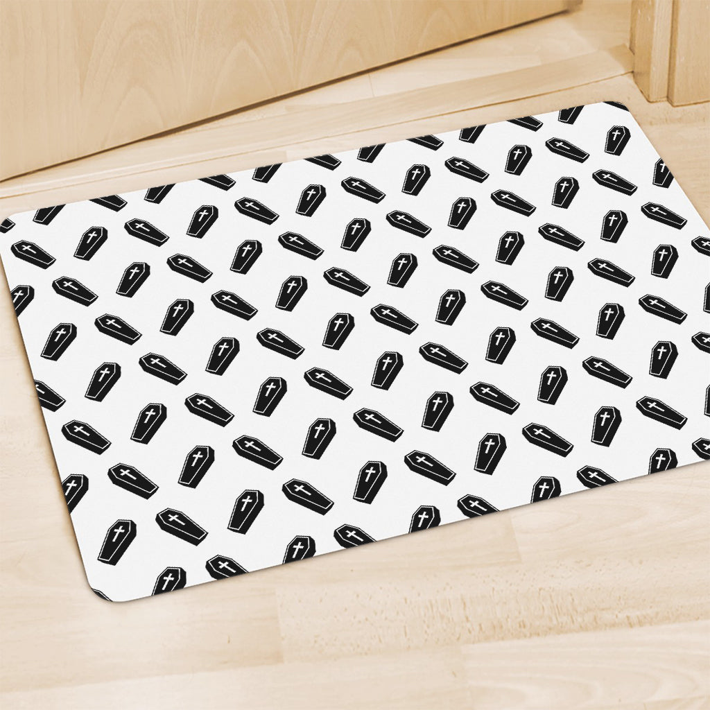 Black And White Coffin Pattern Print Polyester Doormat