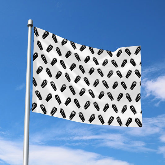 Black And White Coffin Pattern Print Polyester Flag