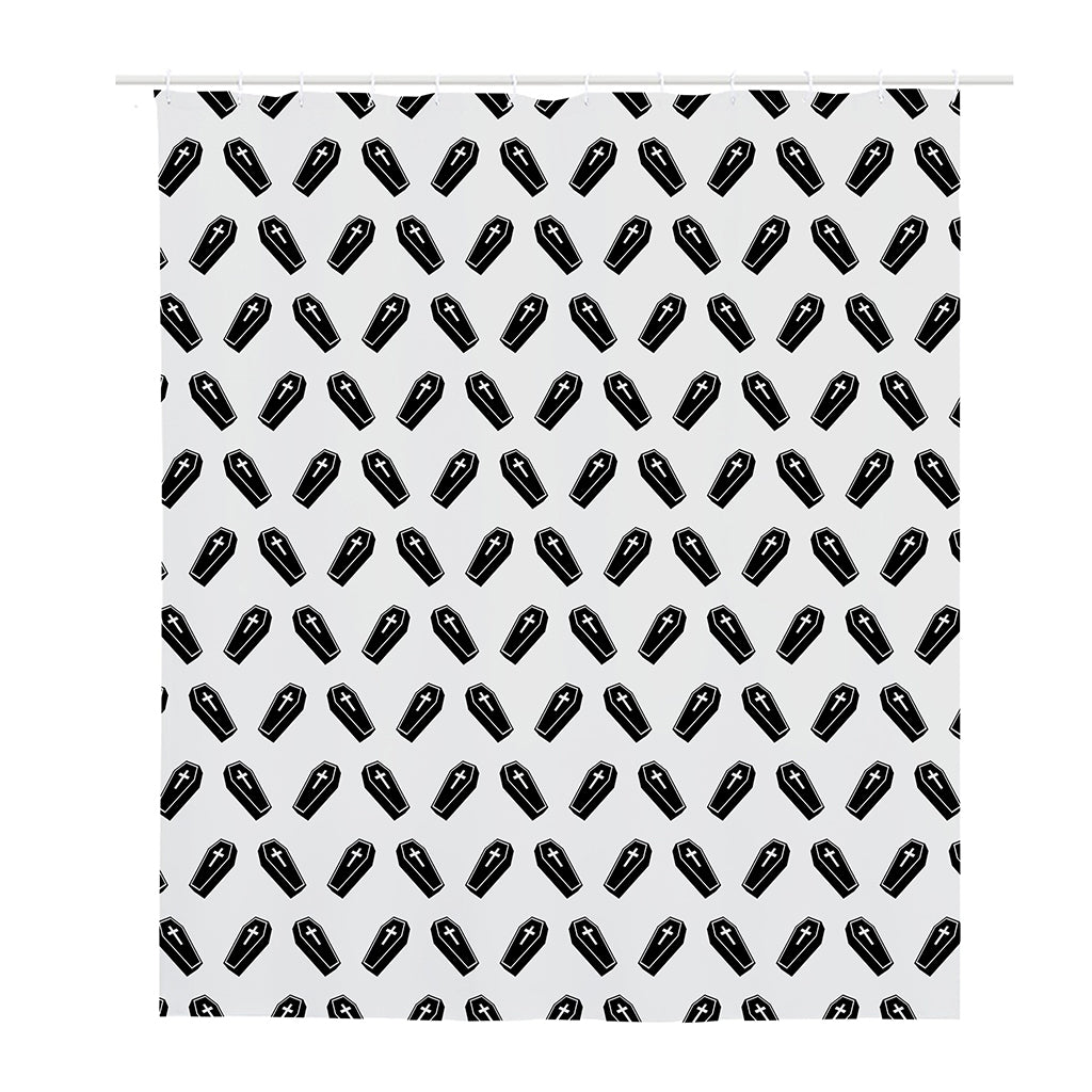 Black And White Coffin Pattern Print Polyester Shower Curtain