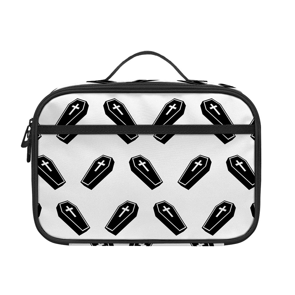 Black And White Coffin Pattern Print Portable Lunch Bag