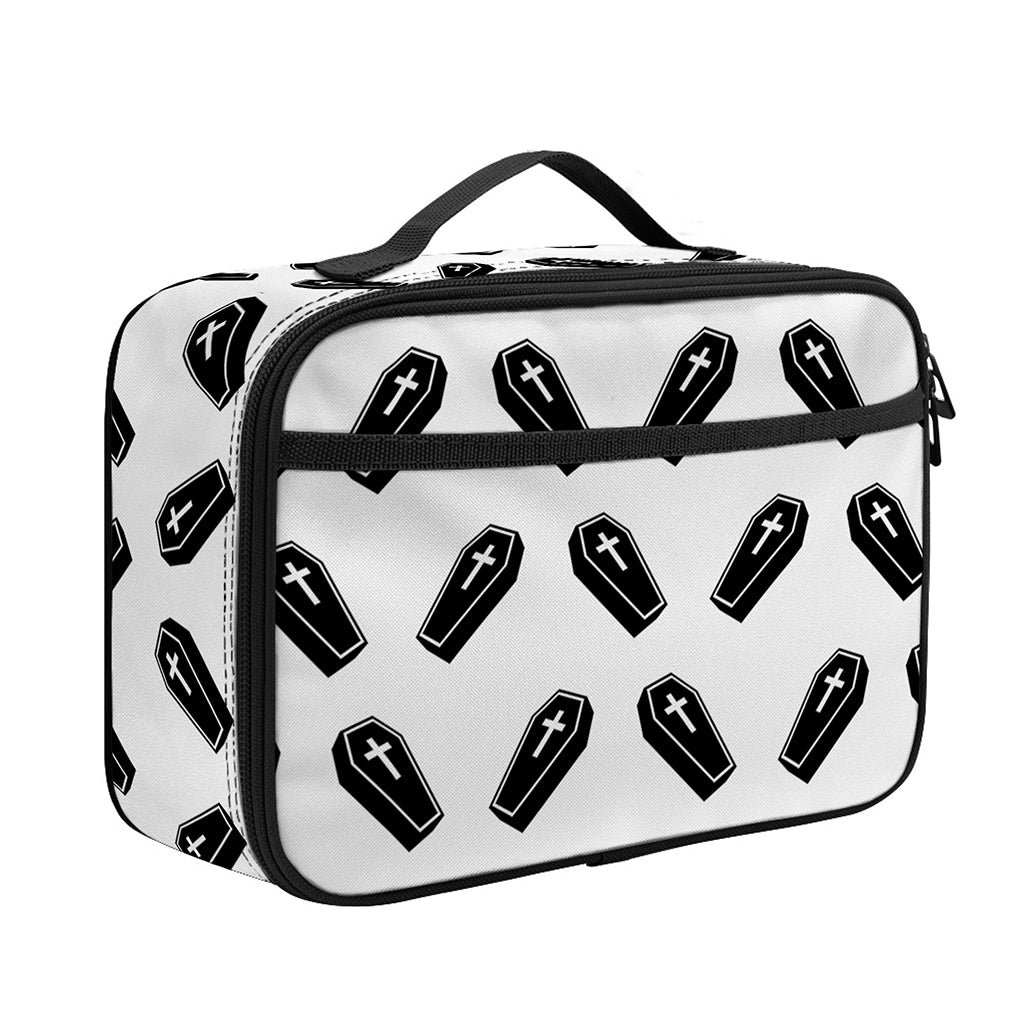 Black And White Coffin Pattern Print Portable Lunch Bag