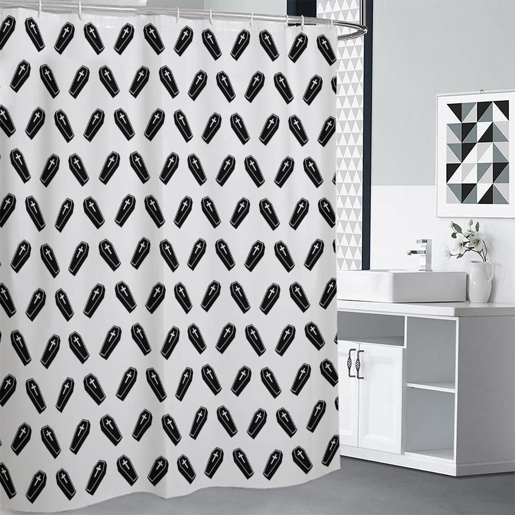 Black And White Coffin Pattern Print Premium Shower Curtain