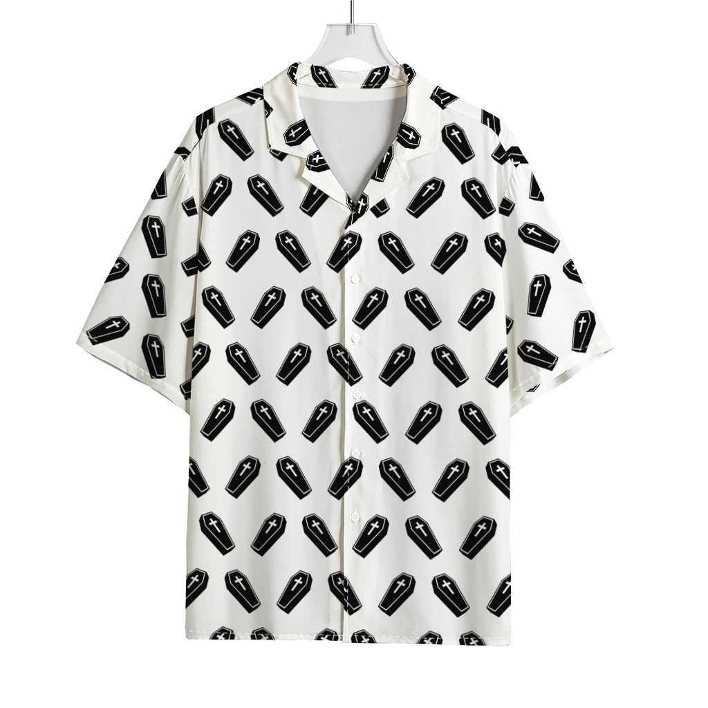 Black And White Coffin Pattern Print Rayon Hawaiian Shirt