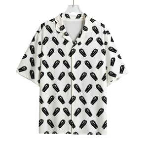 Black And White Coffin Pattern Print Rayon Hawaiian Shirt