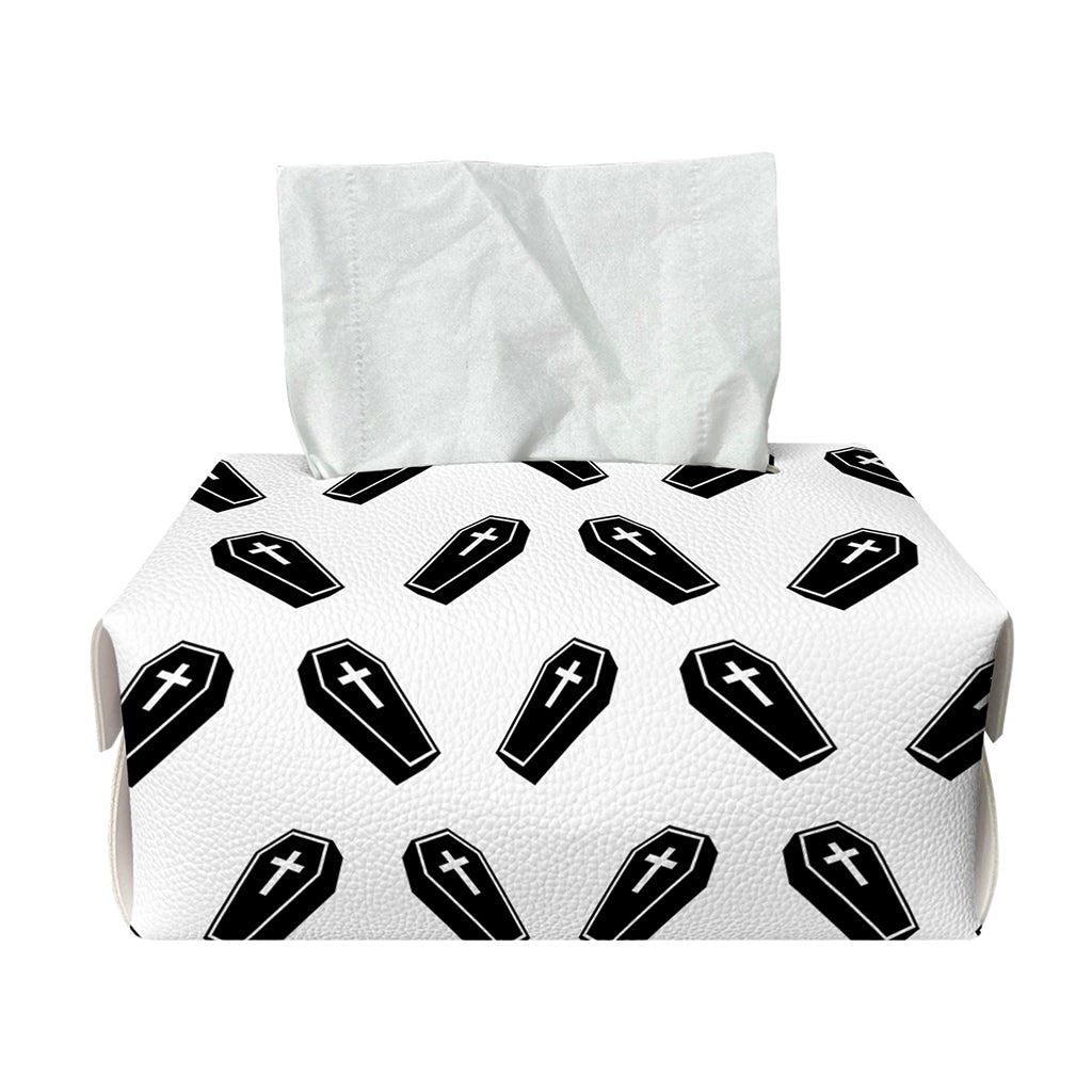 Black And White Coffin Pattern Print Rectangle Tissue Box Cover