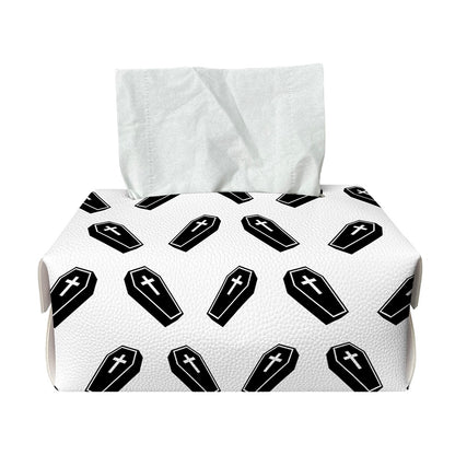 Black And White Coffin Pattern Print Rectangle Tissue Box Cover