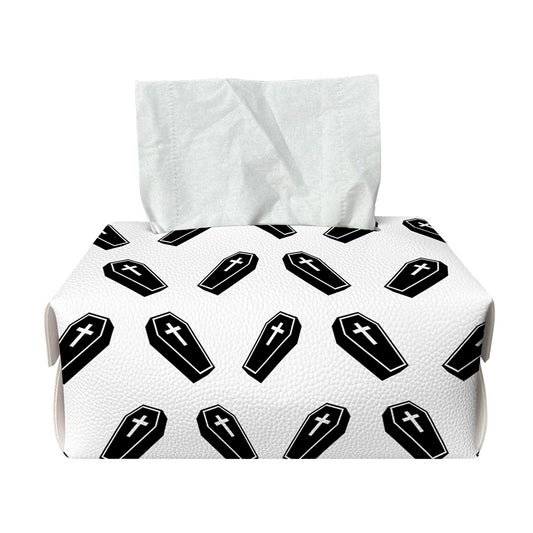 Black And White Coffin Pattern Print Rectangle Tissue Box Cover