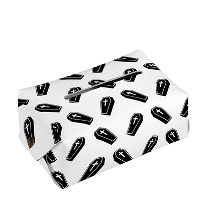 Black And White Coffin Pattern Print Rectangle Tissue Box Cover