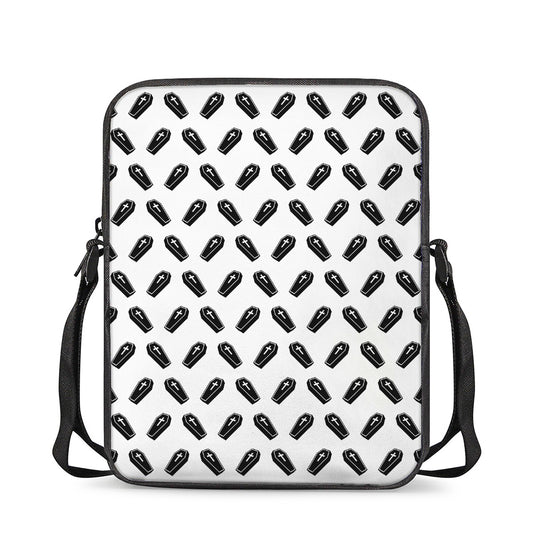 Black And White Coffin Pattern Print Rectangular Crossbody Bag