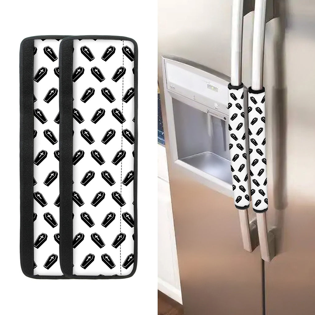 Black And White Coffin Pattern Print Refrigerator Handle Covers