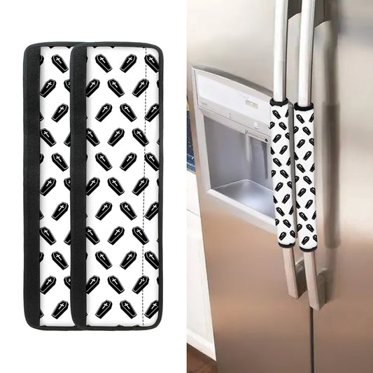 Black And White Coffin Pattern Print Refrigerator Handle Covers